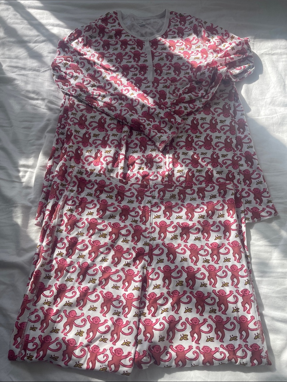 Roller Rabbit Pink Monkey Print Long-Sleeve Cotton Pajama Set